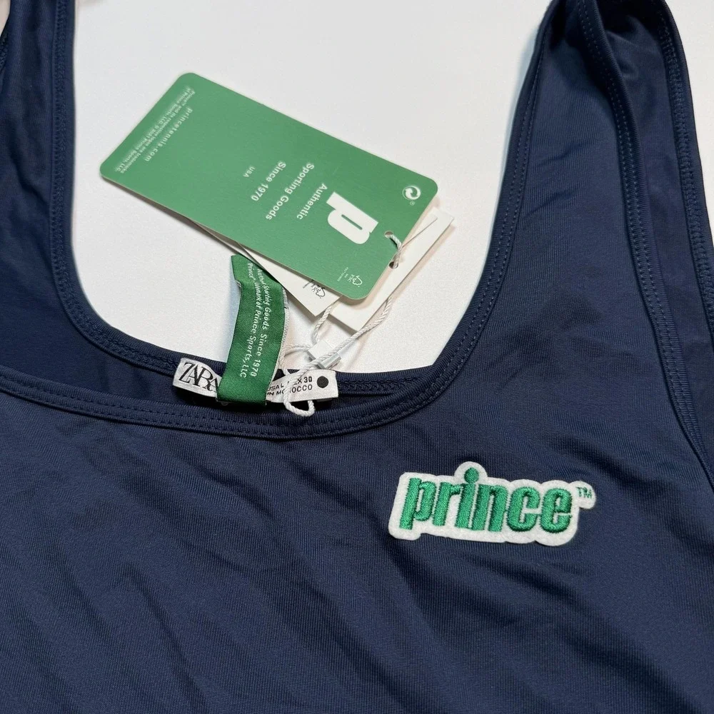 ZARA X Prince Sports Bra Womens Large Blue‎ Tennis Logo Stretch Pullover Top
